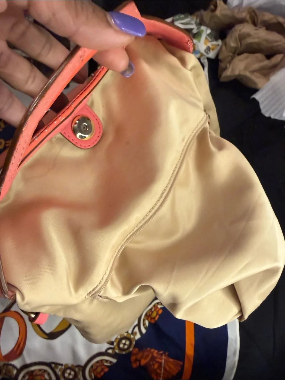 Coach Bonnie Signature Canvas Shoulder Bag Coral Pink Leather Trim
